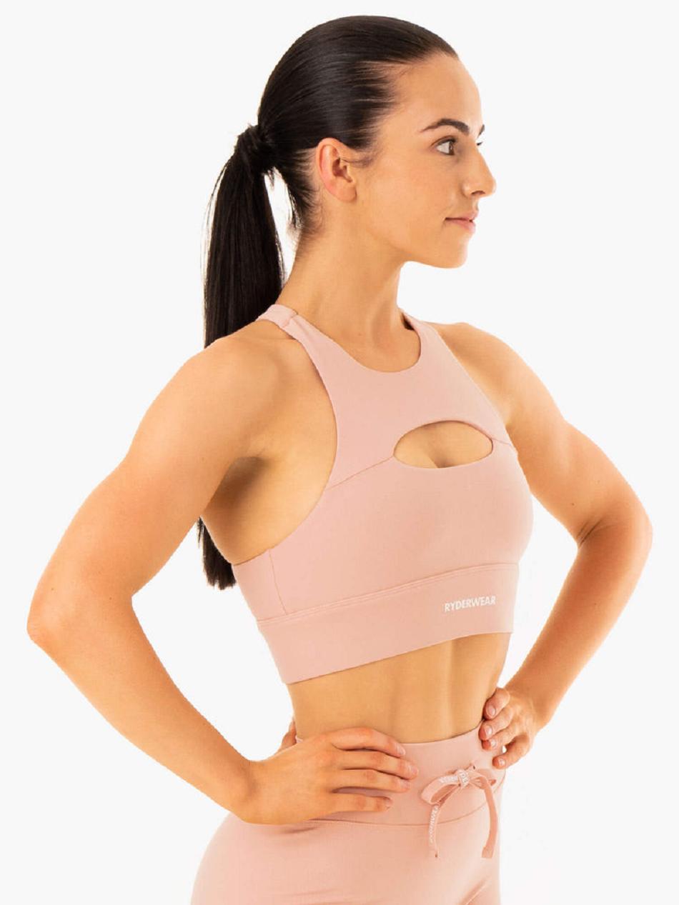 Beige Women's Ryderwear Replay Cut Out Sports Bras | 6Y5547777