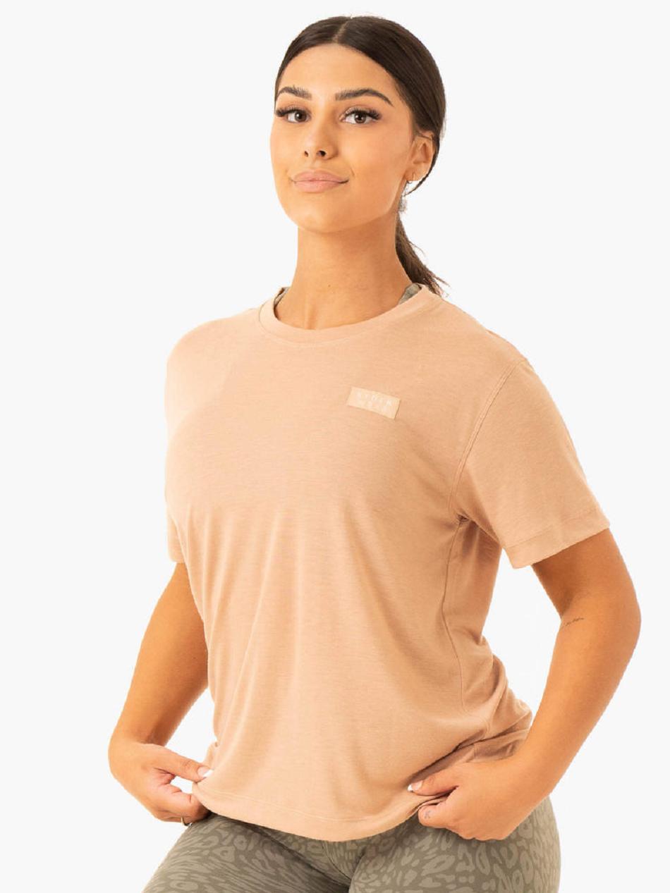 Beige Women's Ryderwear Rotation T-Shirt Top | DF6212096