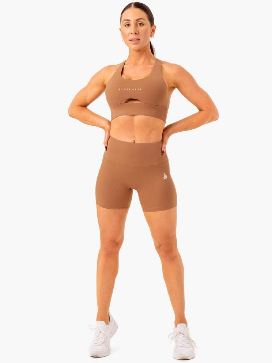 Beige Women's Ryderwear Vital Mid Length Scrunch Shorts | 113IV14092