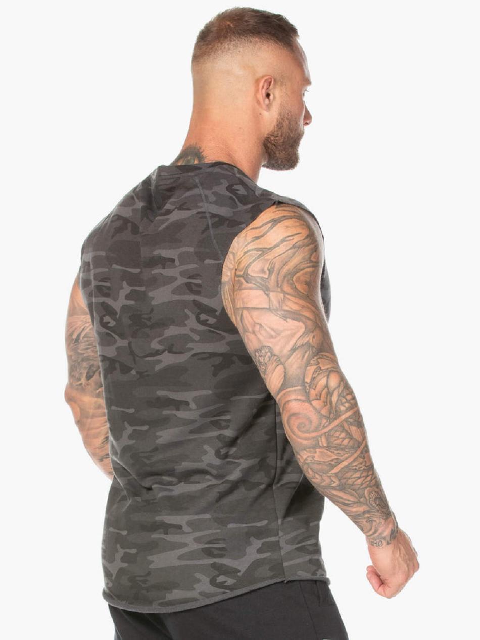 Black / Camo Men's Ryderwear Camo Fleece Tanks | REH75343