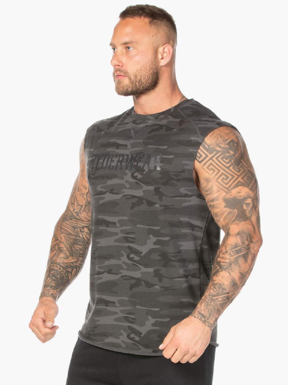 Black / Camo Men's Ryderwear Camo Fleece Tanks | REH75343