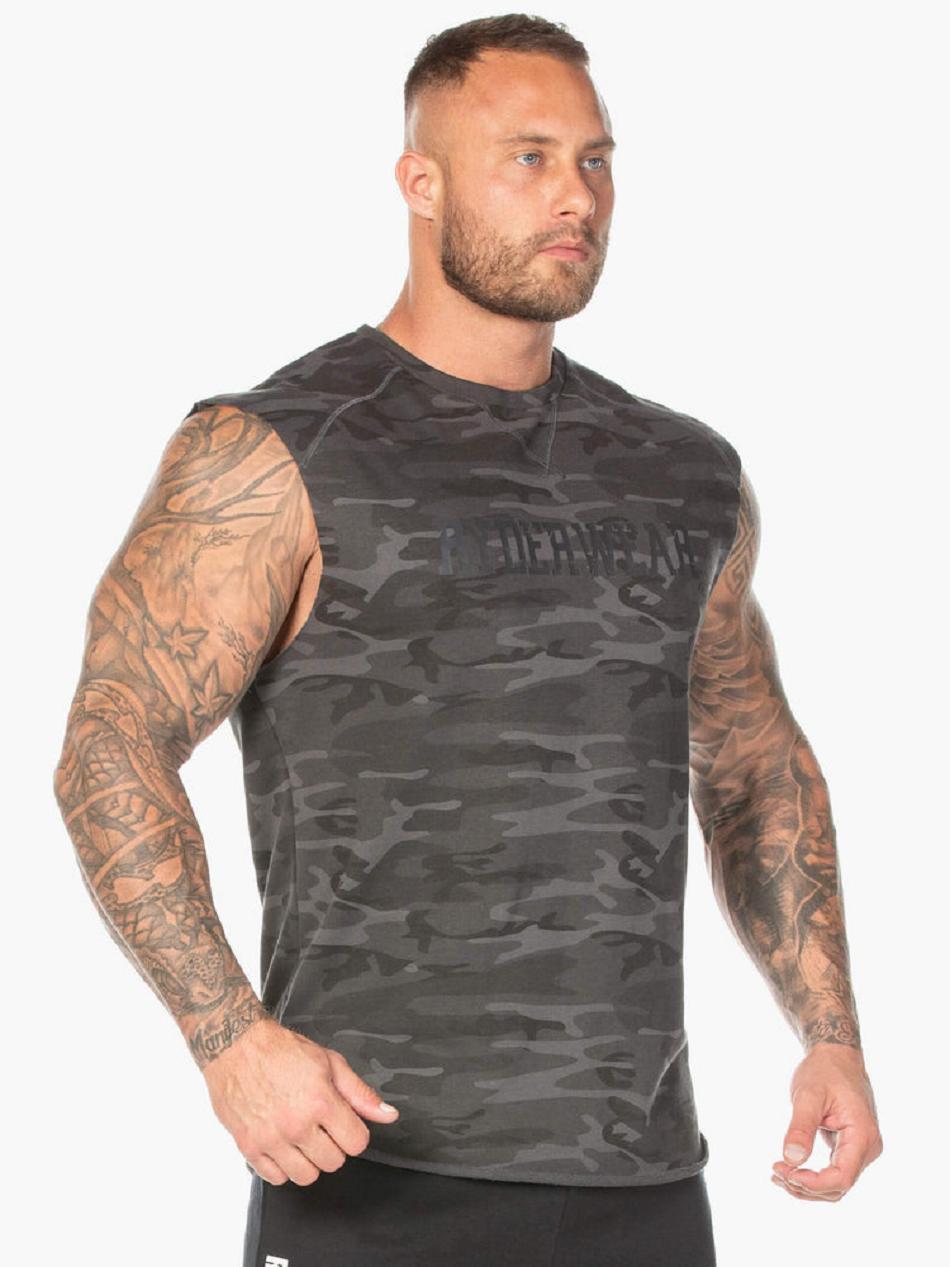 Black / Camo Men's Ryderwear Camo Fleece Tanks | REH75343