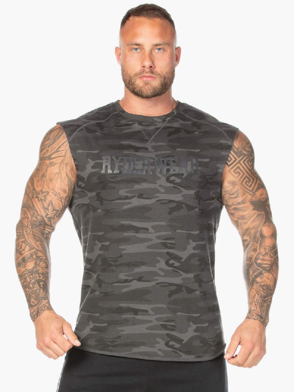 Black / Camo Men\'s Ryderwear Camo Fleece Tanks | REH75343