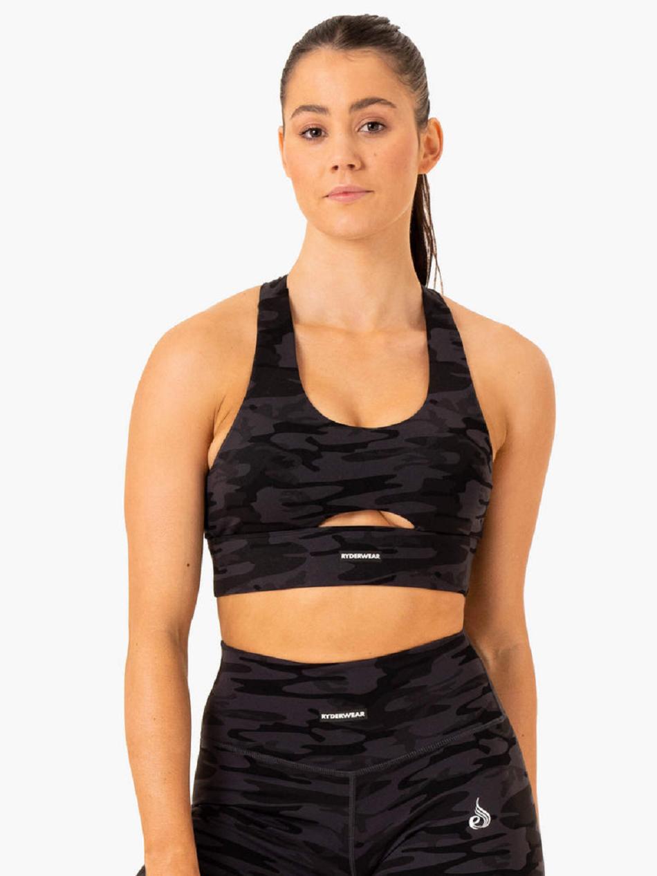 Black / Camo Women's Ryderwear Base Racer Back Sports Bras | FR5281960