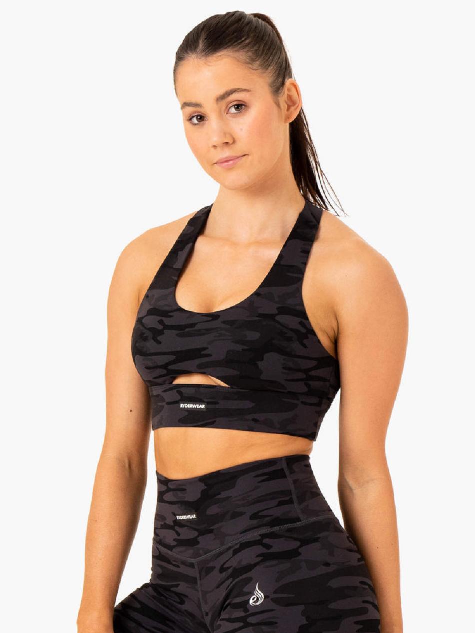 Black / Camo Women's Ryderwear Base Racer Back Sports Bras | FR5281960