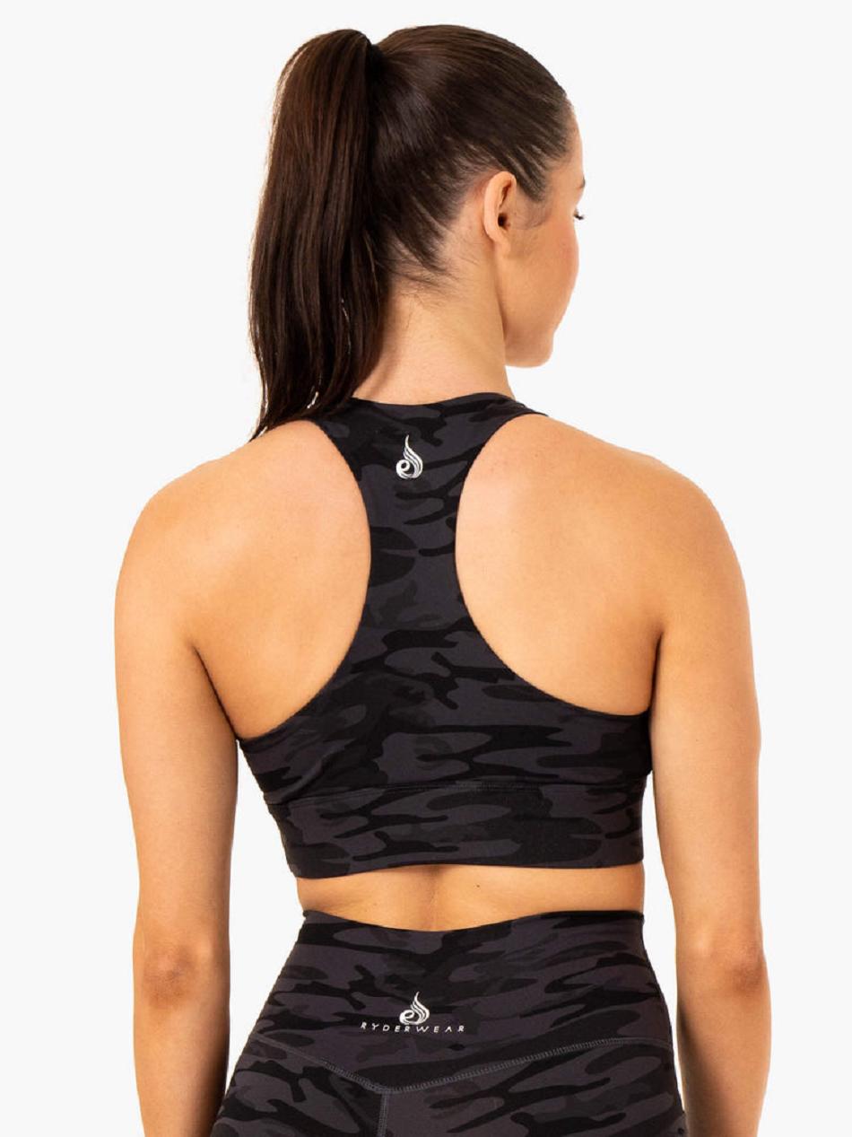 Black / Camo Women's Ryderwear Base Racer Back Sports Bras | FR5281960