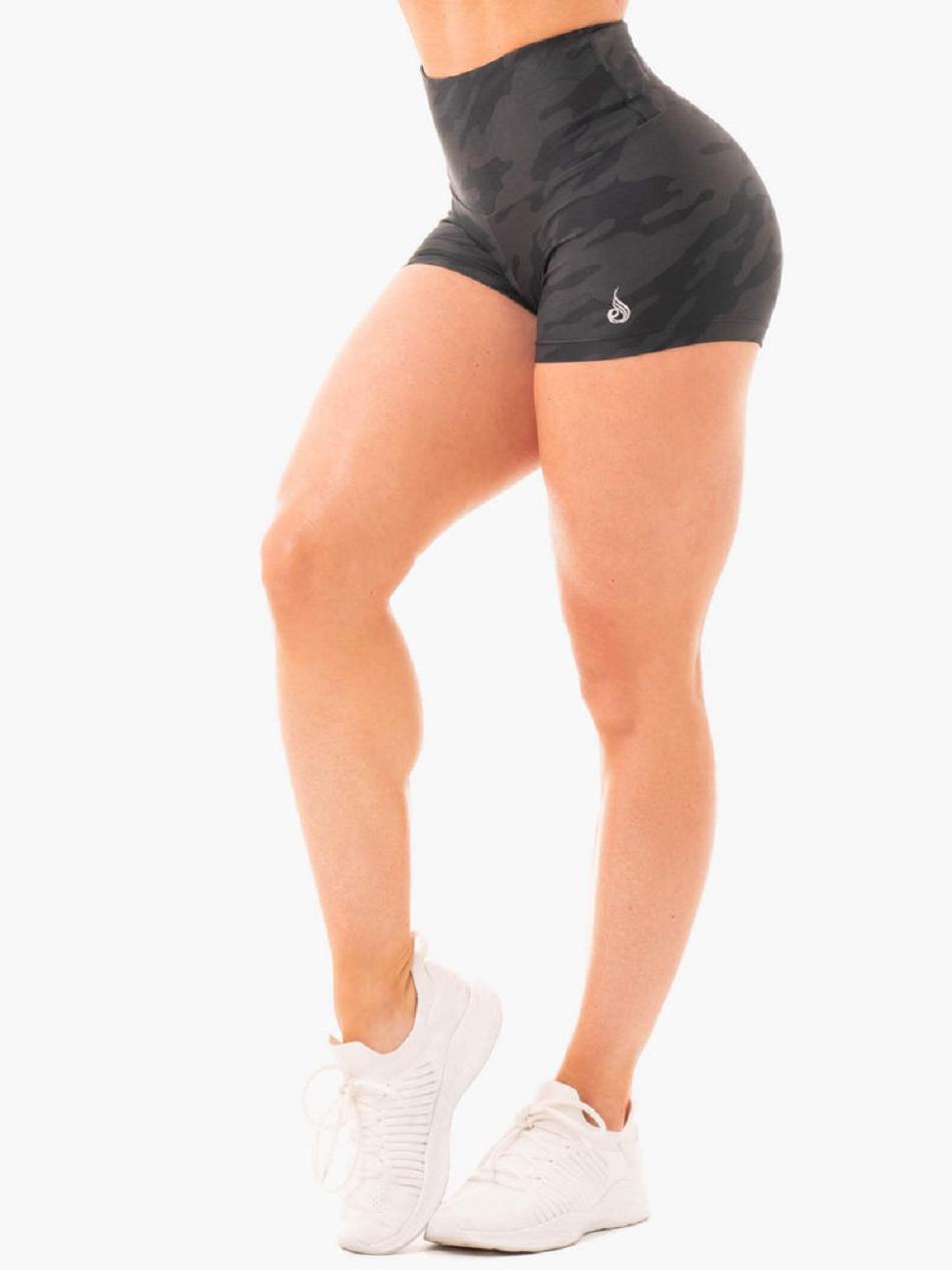 Black / Camo Women\'s Ryderwear Camo High Waisted Shorts | MT5160558