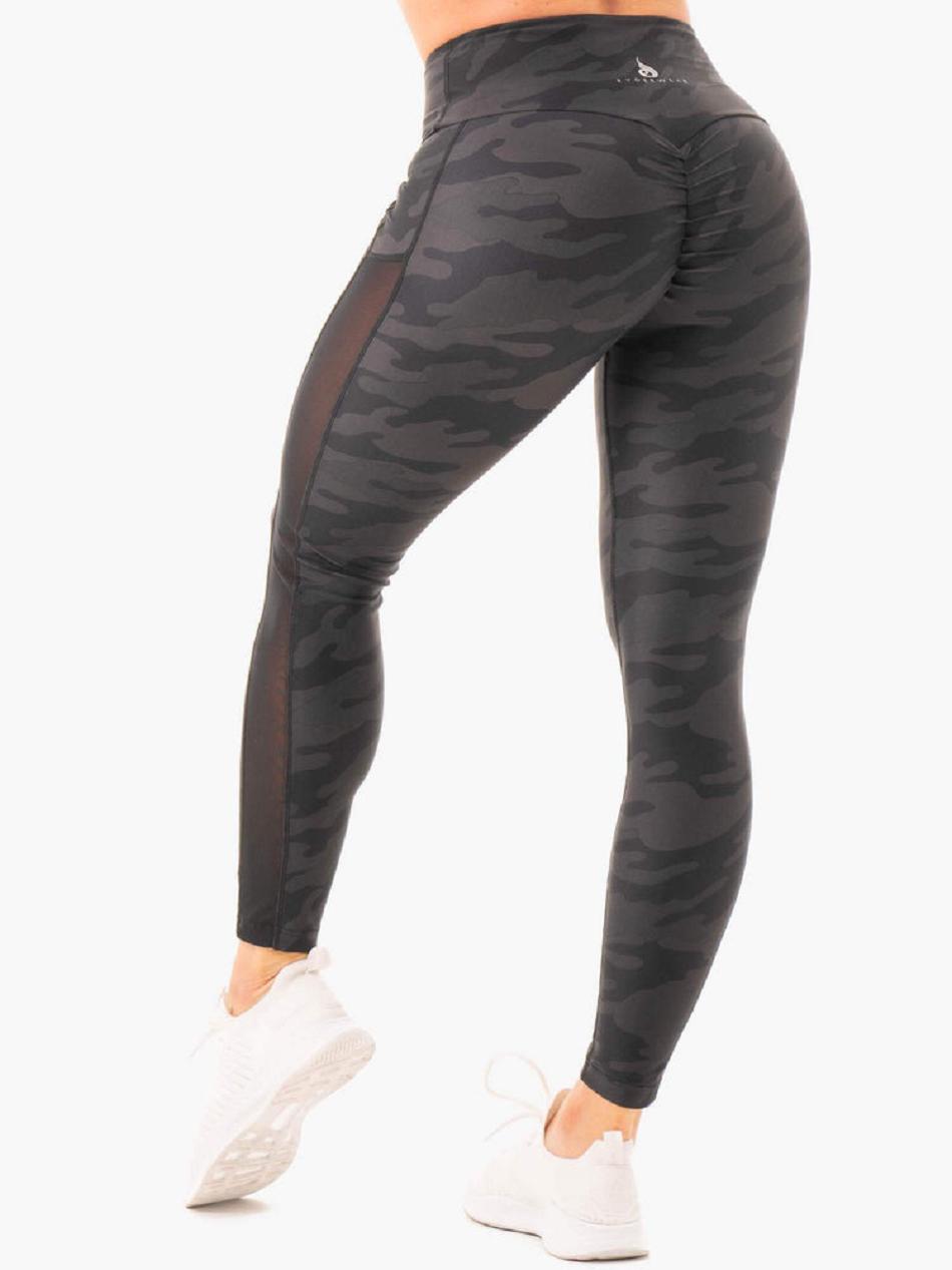 Black / Camo Women's Ryderwear Camo Leggings Scrunch Bum | SF4121748