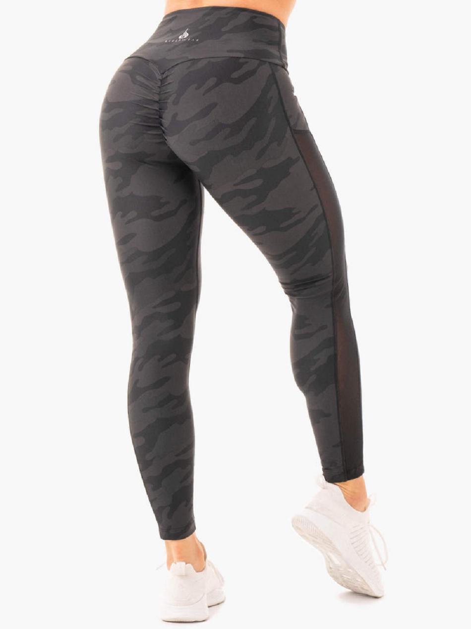 Black / Camo Women's Ryderwear Camo Leggings Scrunch Bum | SF4121748