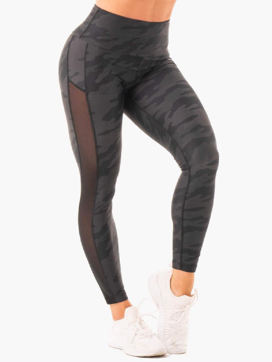 Black / Camo Women's Ryderwear Camo Leggings Scrunch Bum | SF4121748