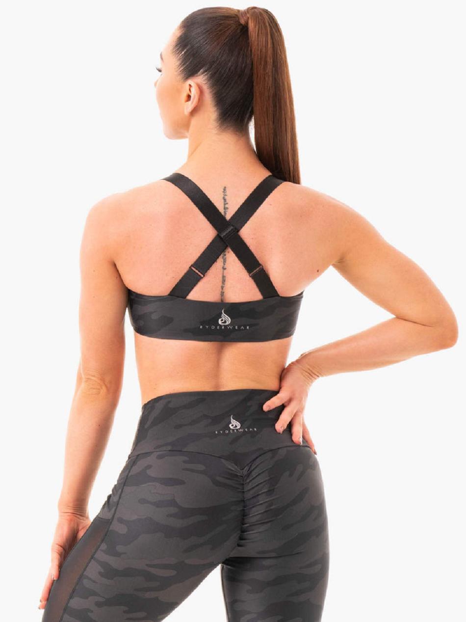 Black / Camo Women's Ryderwear Camo Sports Bras | REH81528