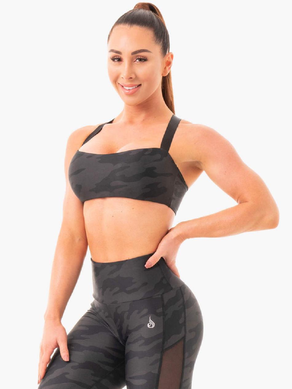 Black / Camo Women's Ryderwear Camo Sports Bras | REH81528