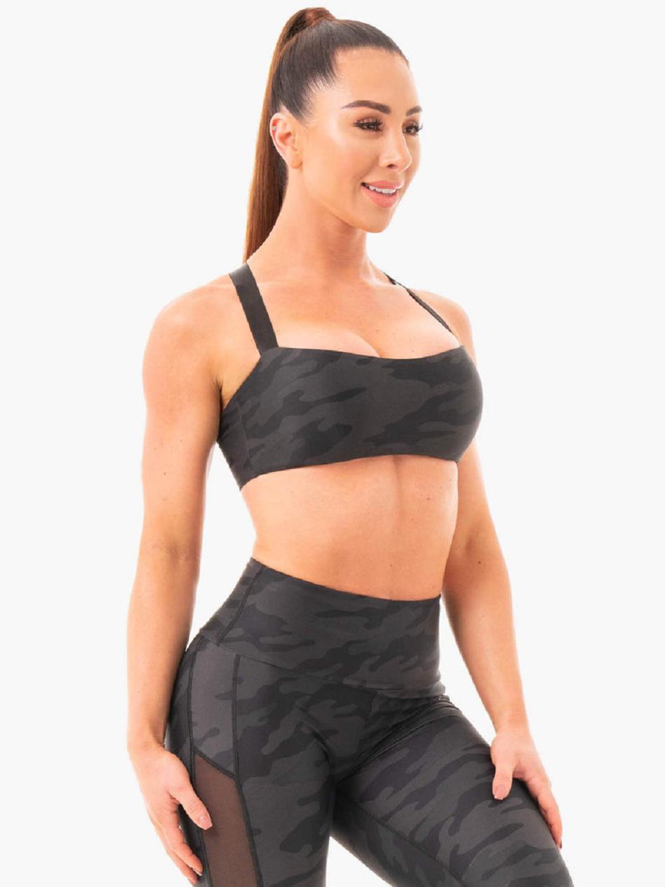 Black / Camo Women's Ryderwear Camo Sports Bras | REH81528