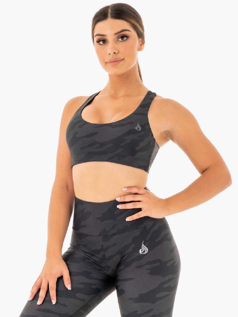 Black / Camo Women's Ryderwear Camo Sports Bras | RFD40945