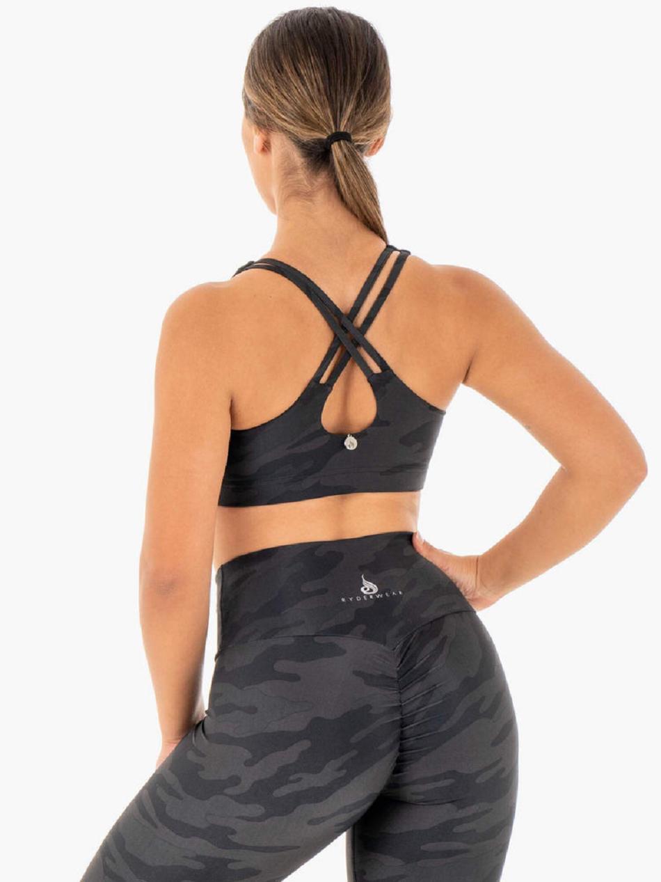 Black / Camo Women's Ryderwear Camo Sports Bras | RFD40945