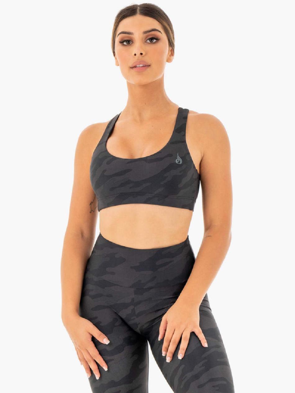 Black / Camo Women\'s Ryderwear Camo Sports Bras | RFD40945