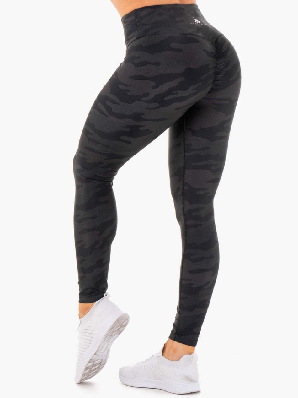 Black / Camo Women's Ryderwear High Waisted Camo Leggings | OKT42425