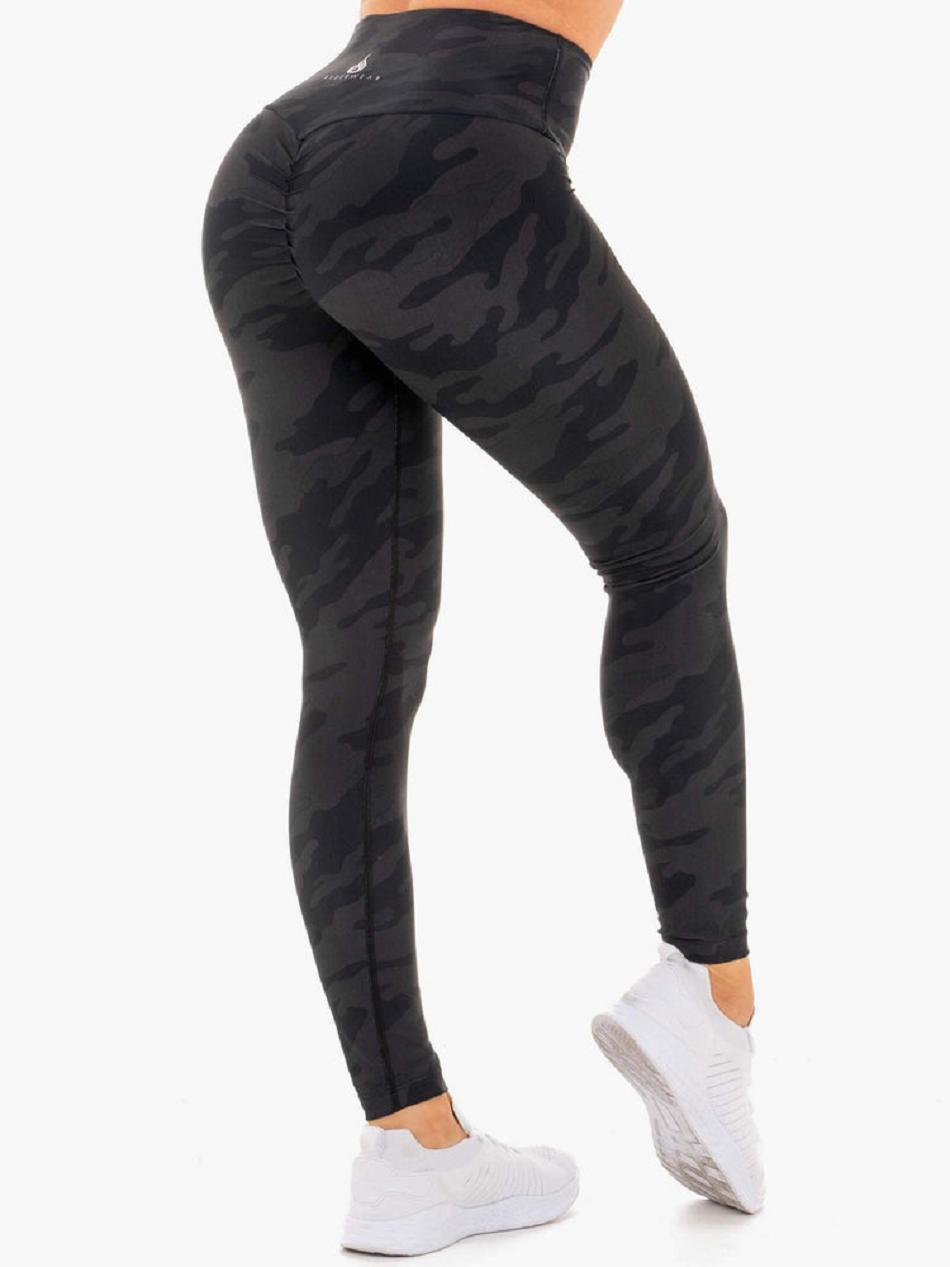 Black / Camo Women's Ryderwear High Waisted Camo Leggings | OKT42425