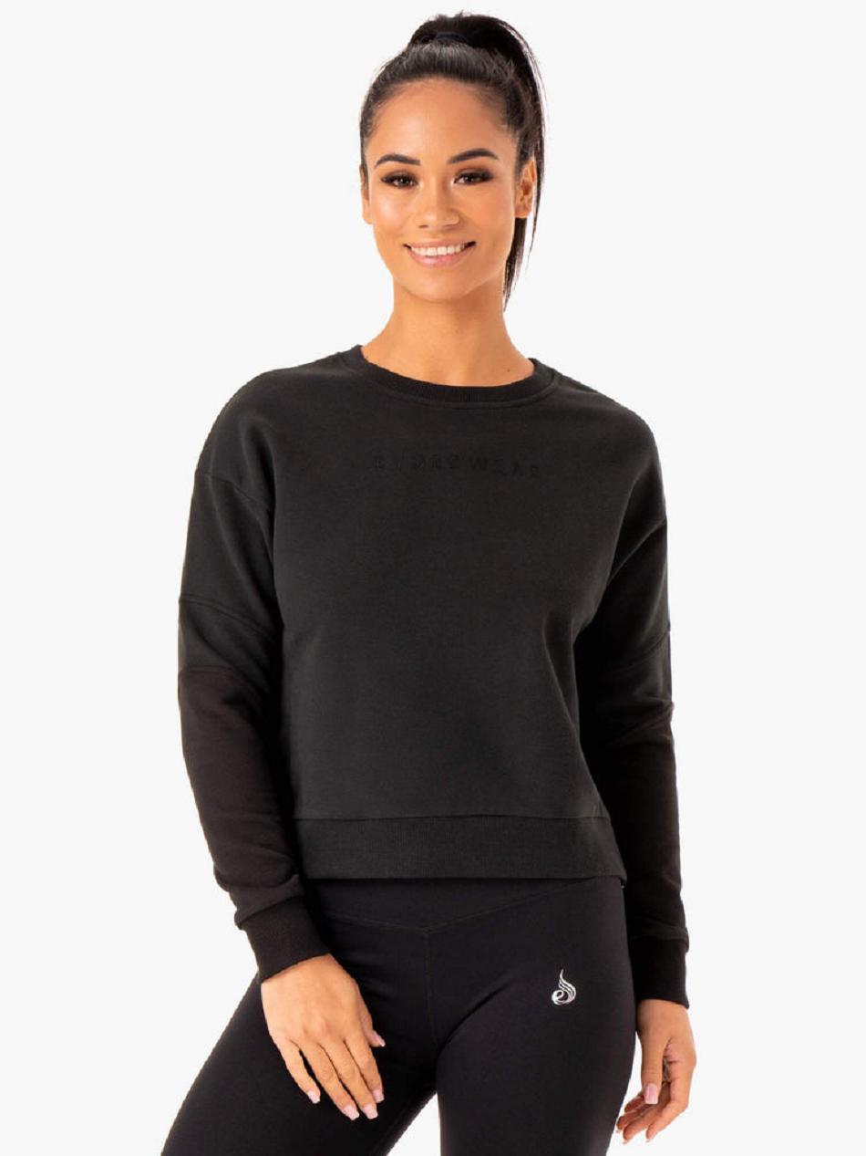 Black / Grey Women's Ryderwear Hybrid Pullover Jumper Jackets | 75JF89364