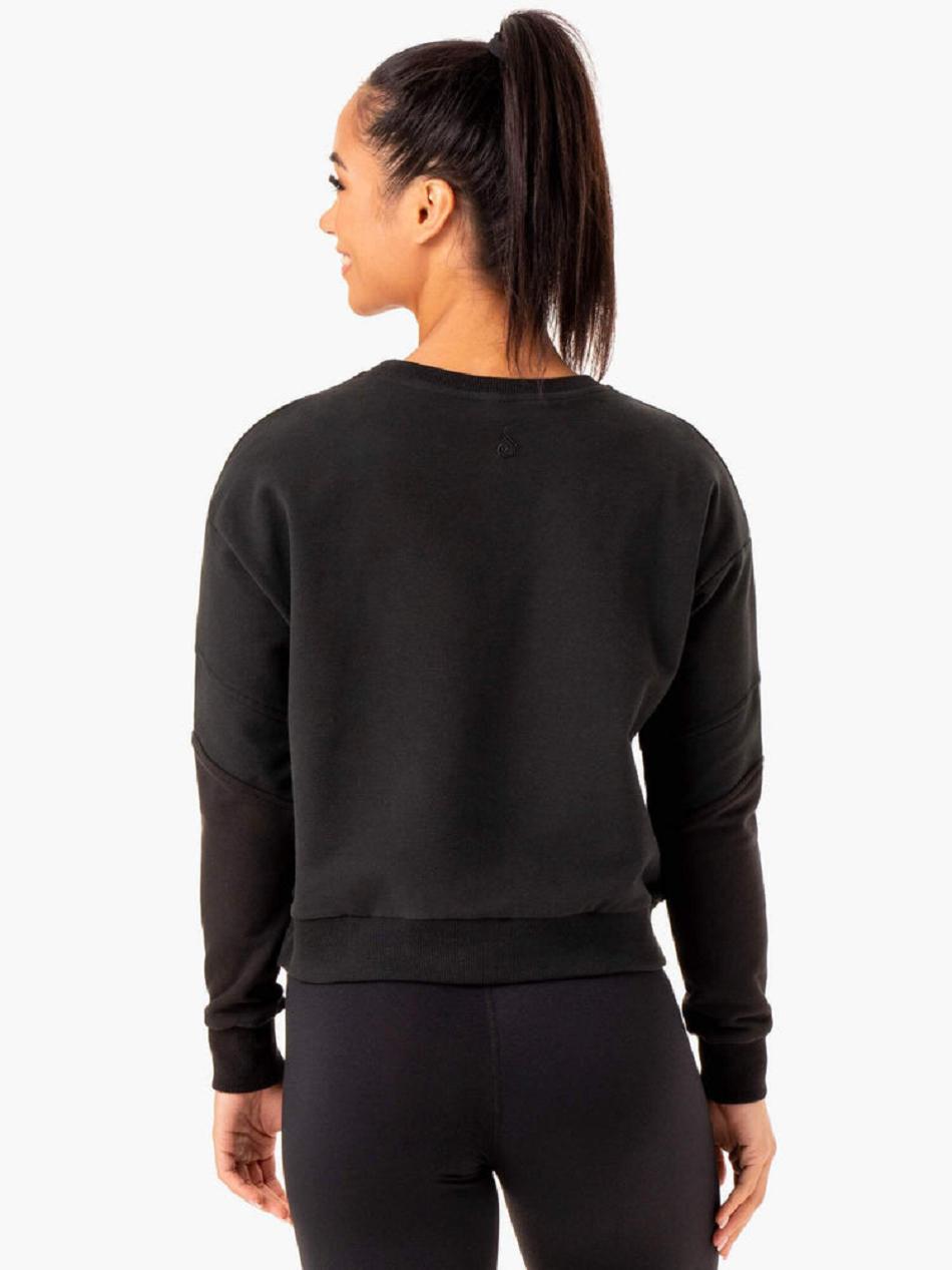 Black / Grey Women's Ryderwear Hybrid Pullover Jumper Top | MNG12808