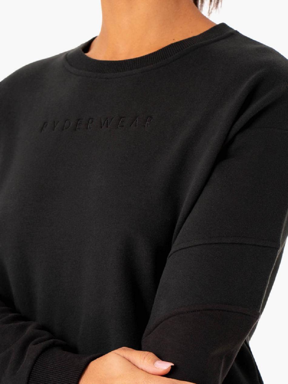 Black / Grey Women's Ryderwear Hybrid Pullover Jumper Top | MNG12808