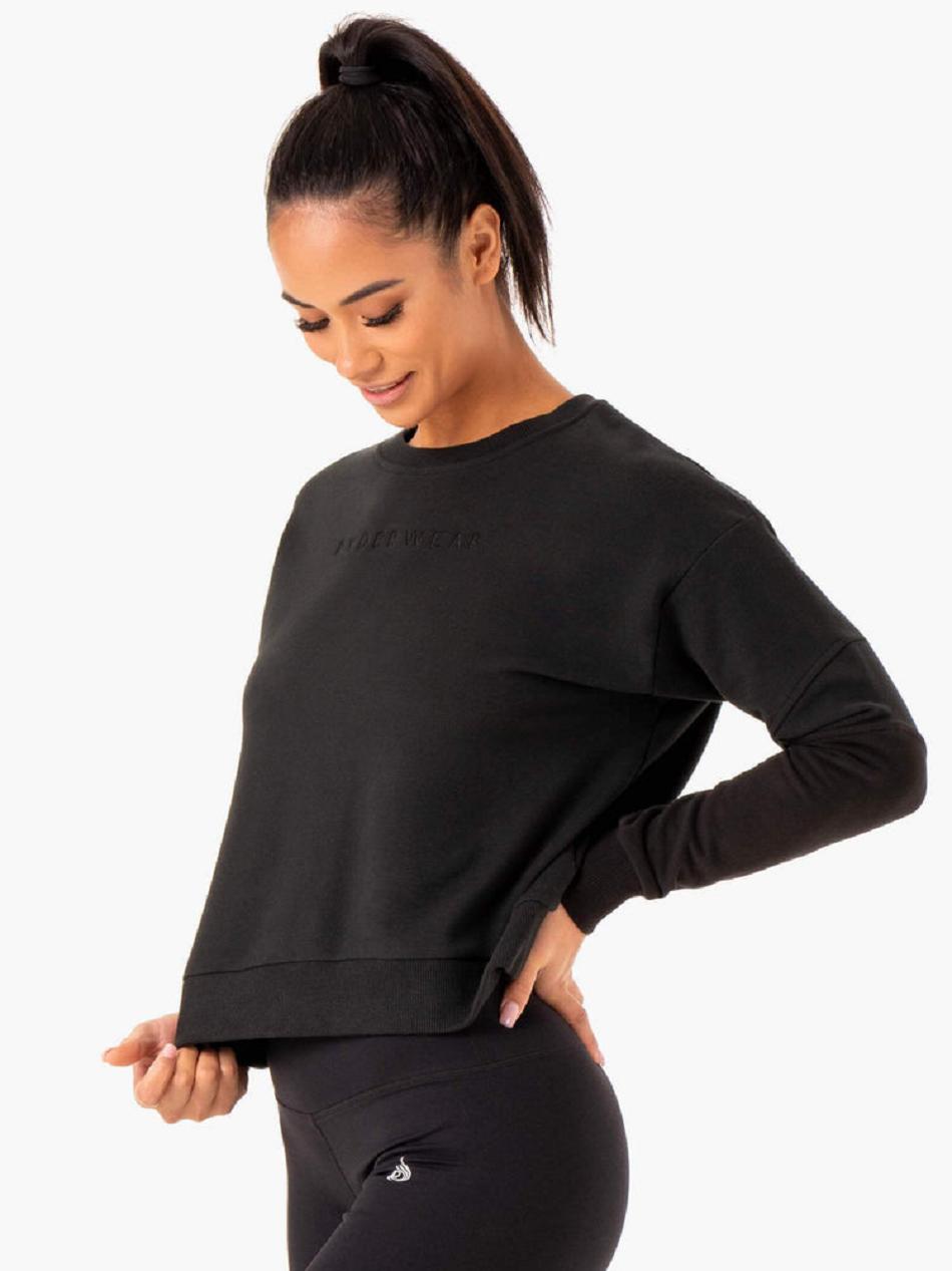 Black / Grey Women's Ryderwear Hybrid Pullover Jumper Top | MNG12808