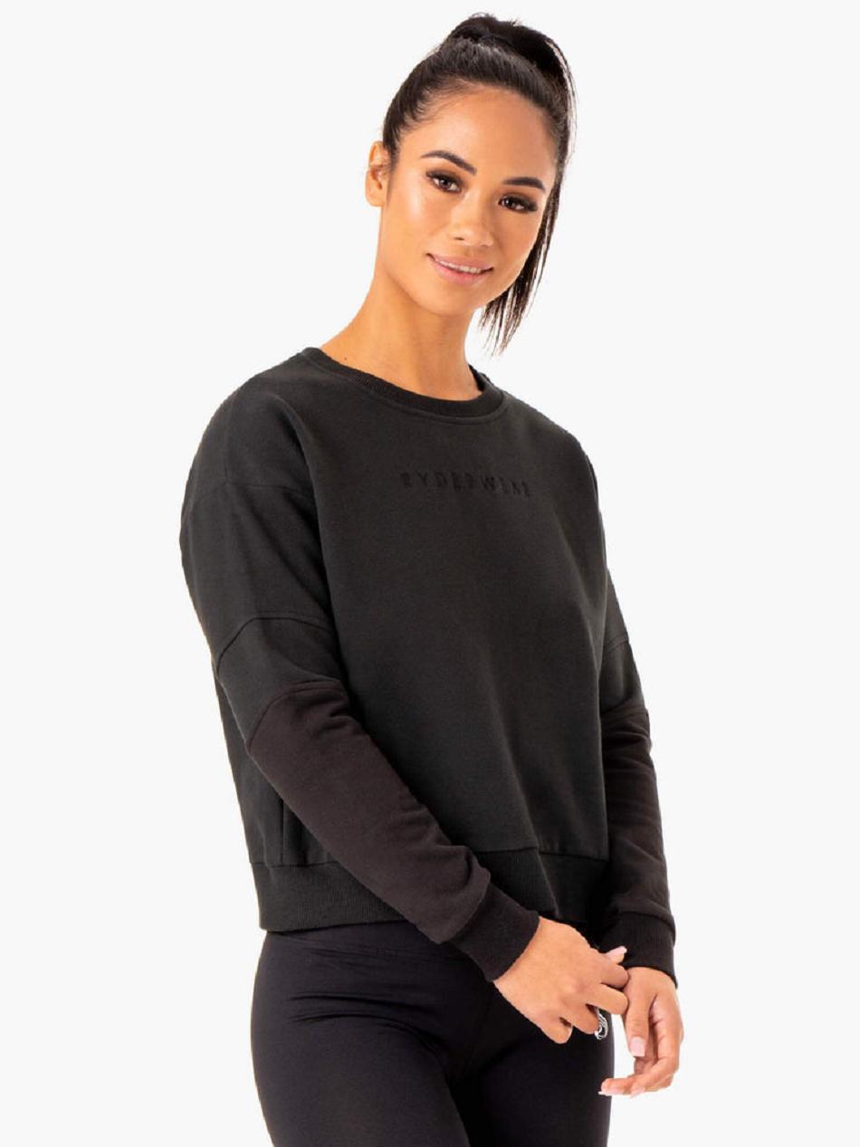 Black / Grey Women\'s Ryderwear Hybrid Pullover Jumper Top | MNG12808