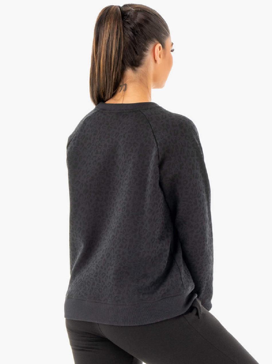 Black / Leopard Women's Ryderwear Adapt Boyfriend Sweaters | 134IV36422