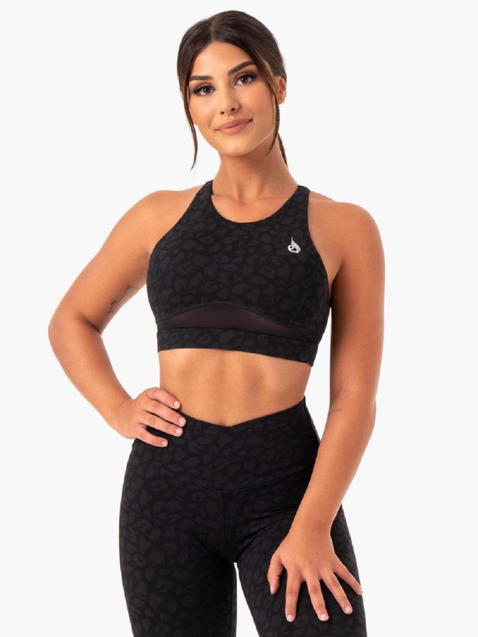 Black / Leopard Women's Ryderwear Amazon Mesh Sports Bras | 95S66246