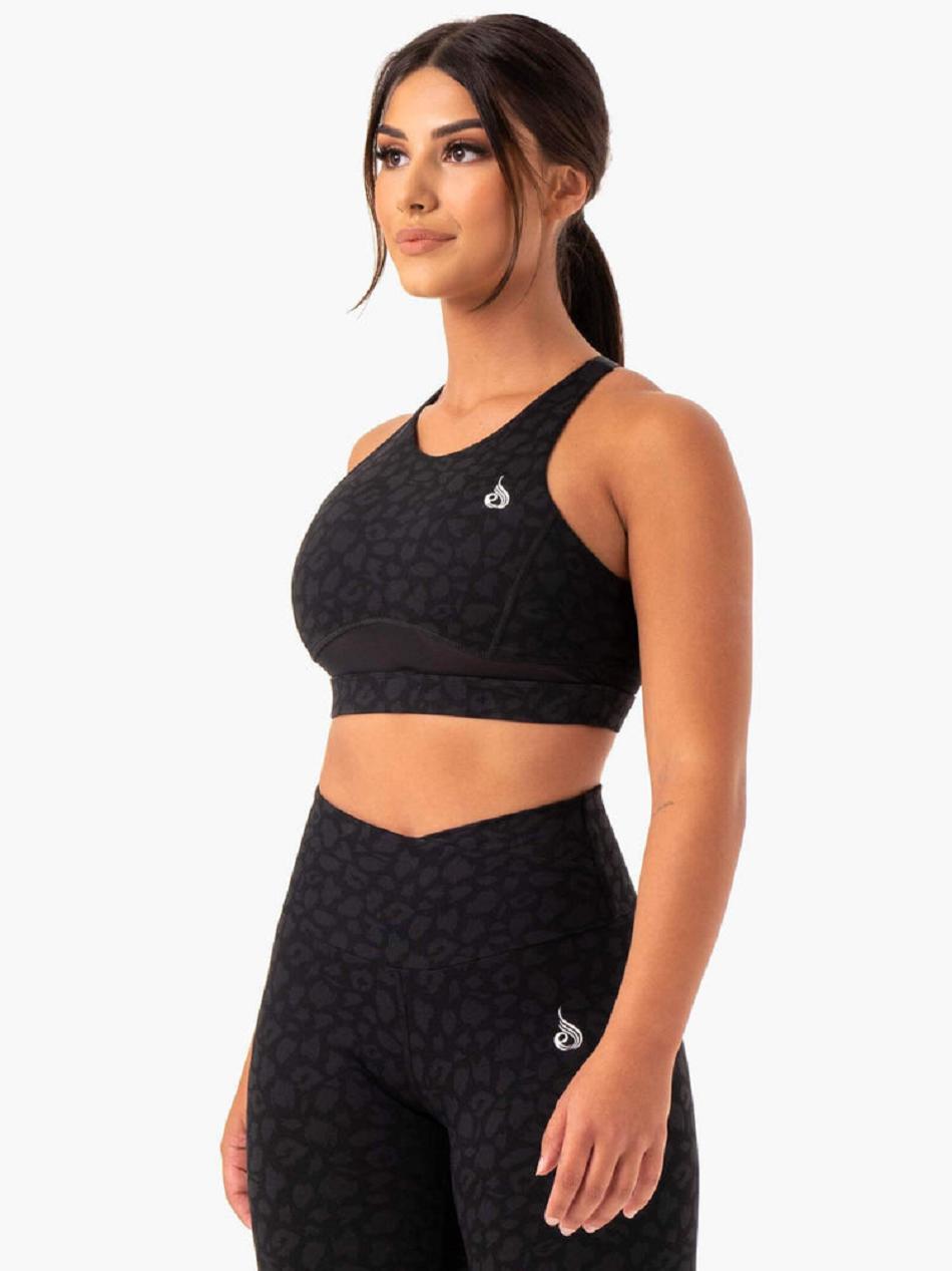 Black / Leopard Women's Ryderwear Amazon Mesh Sports Bras | 95S66246