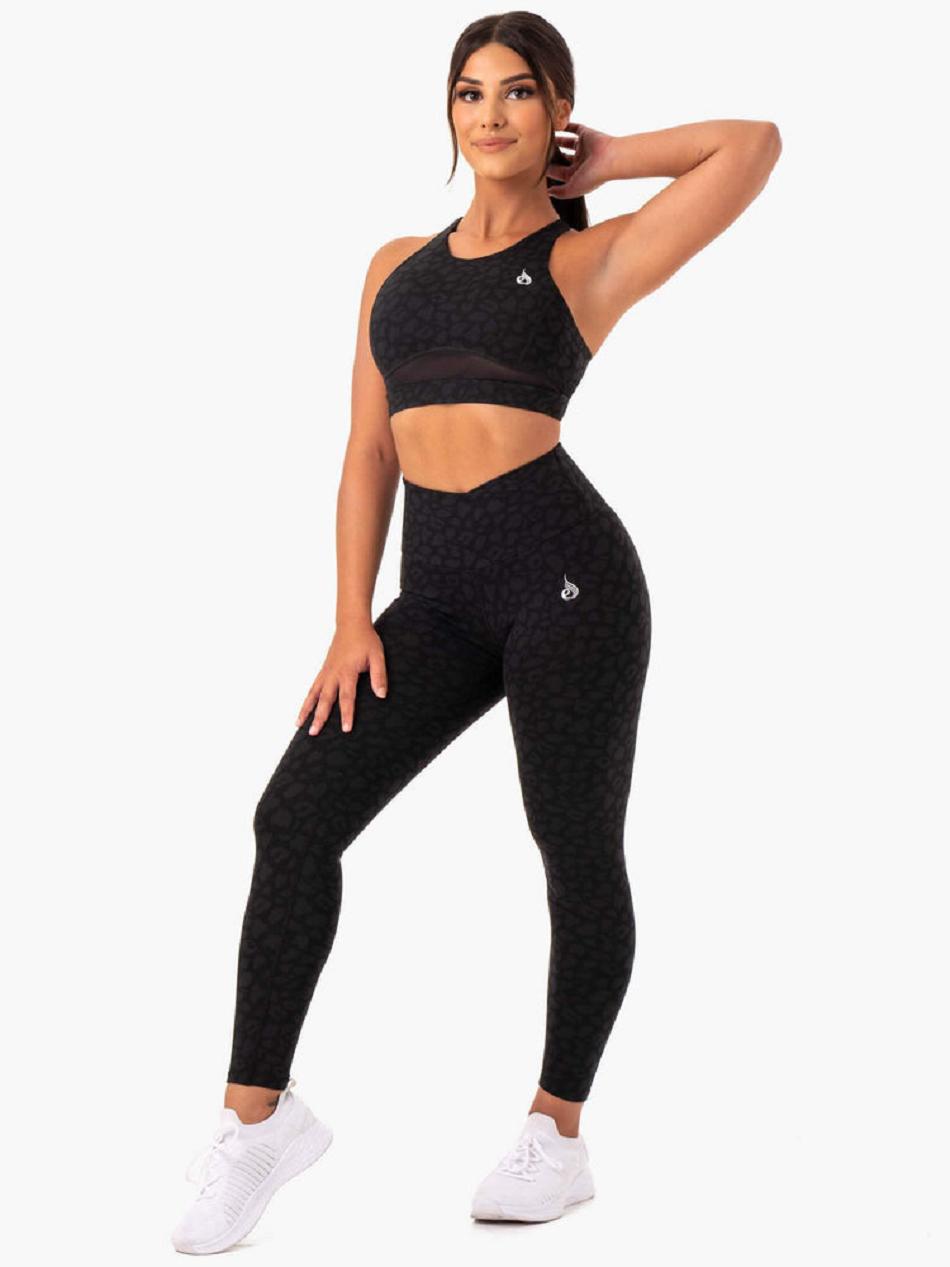 Black / Leopard Women's Ryderwear Amazon Mesh Sports Bras | 95S66246