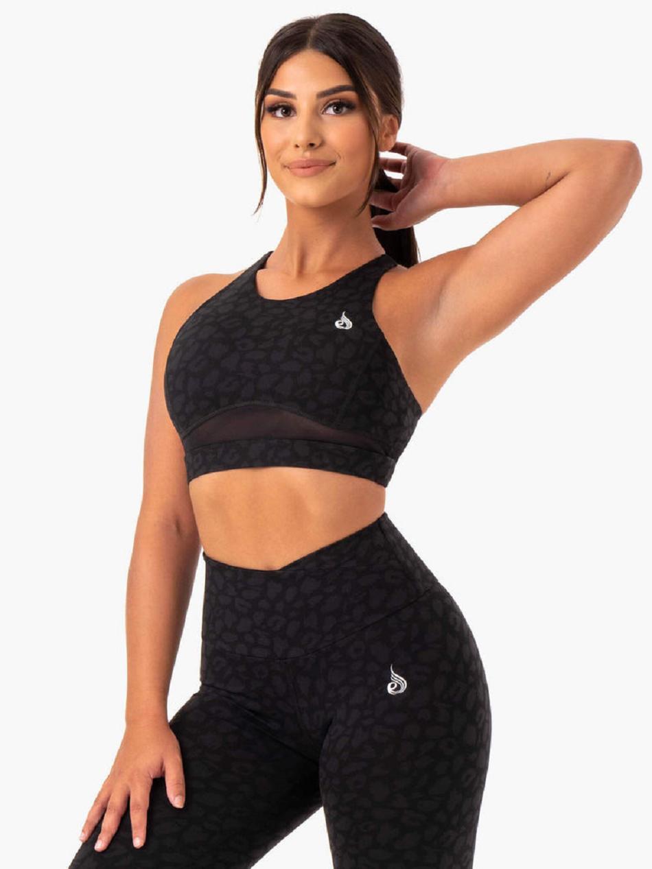 Black / Leopard Women\'s Ryderwear Amazon Mesh Sports Bras | 95S66246