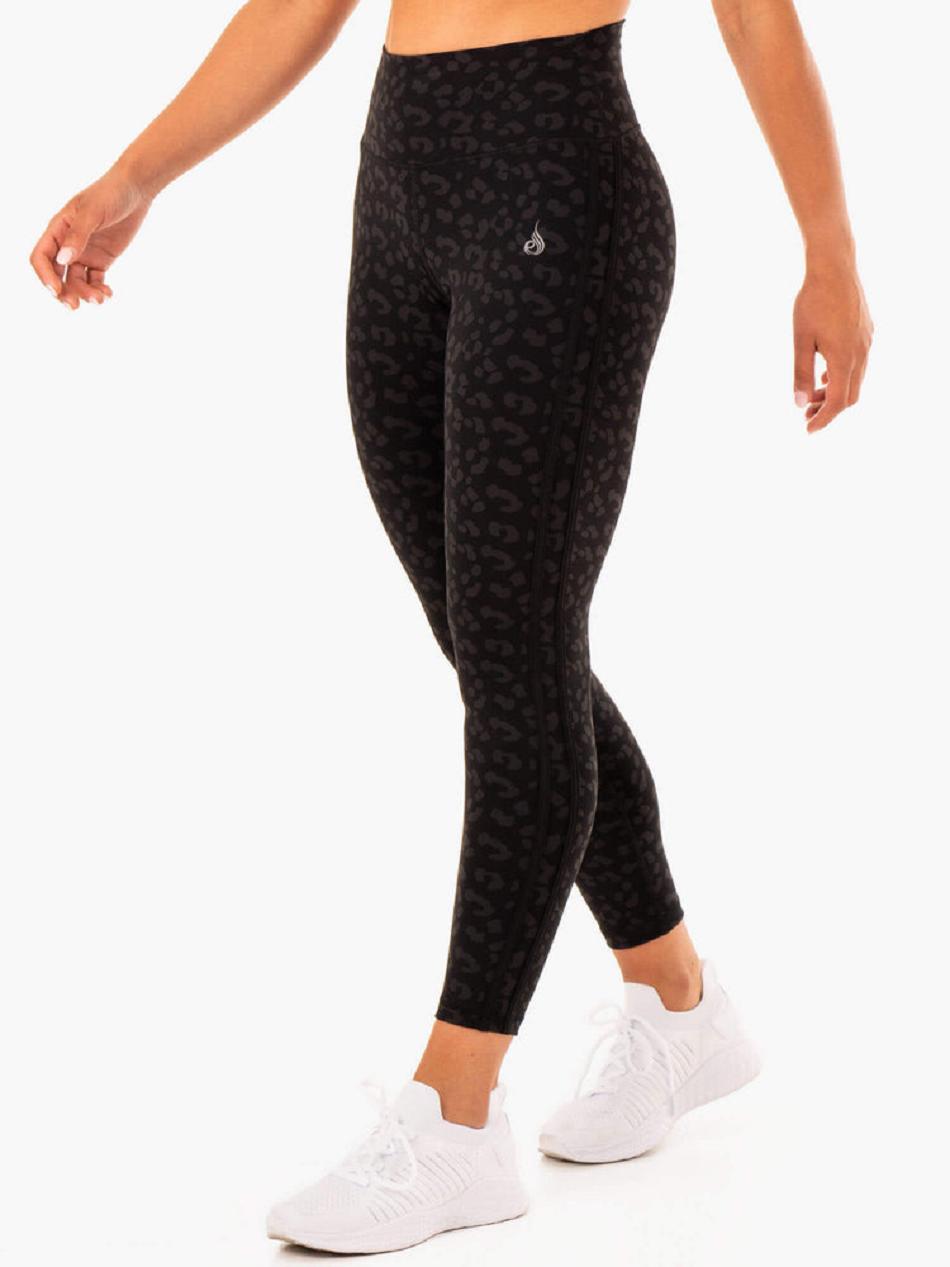 Black / Leopard Women's Ryderwear Evolution High Waisted Scrunch Leggings | DF3987186