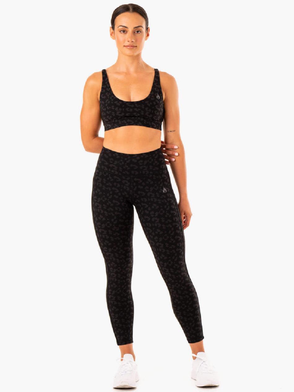 Black / Leopard Women's Ryderwear Evolution High Waisted Scrunch Leggings | DF3987186