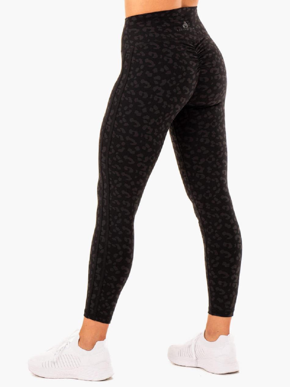 Black / Leopard Women\'s Ryderwear Evolution High Waisted Scrunch Leggings | DF3987186