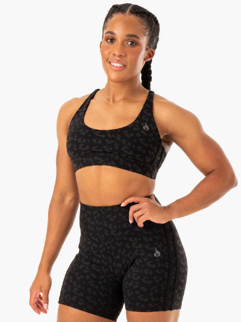 Black / Leopard Women's Ryderwear Evolution Sports Bras | NG5460689