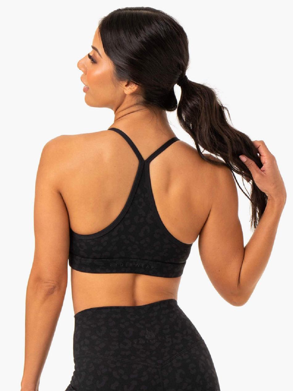 Black / Leopard Women's Ryderwear Hybrid Sports Bras | 57NG48809