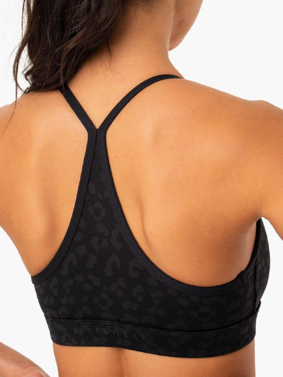 Black / Leopard Women's Ryderwear Hybrid Sports Bras | 57NG48809