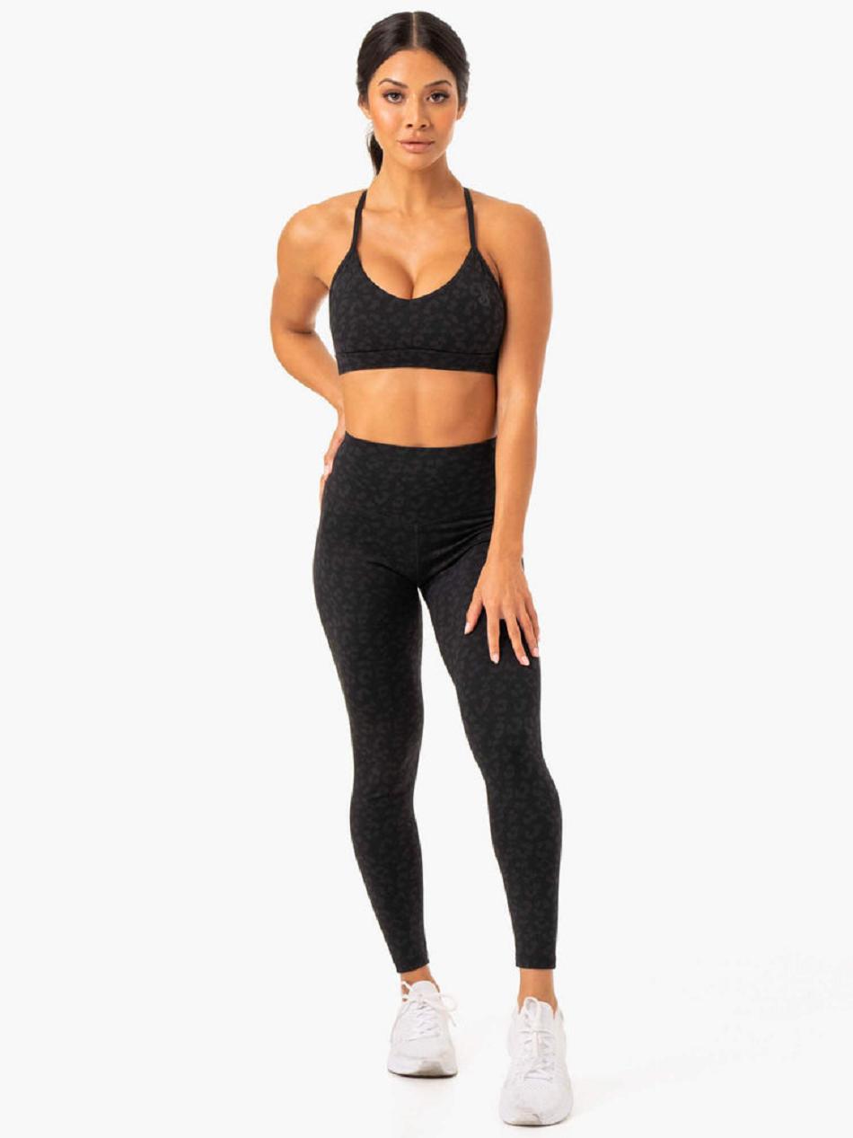 Black / Leopard Women's Ryderwear Hybrid Sports Bras | 57NG48809