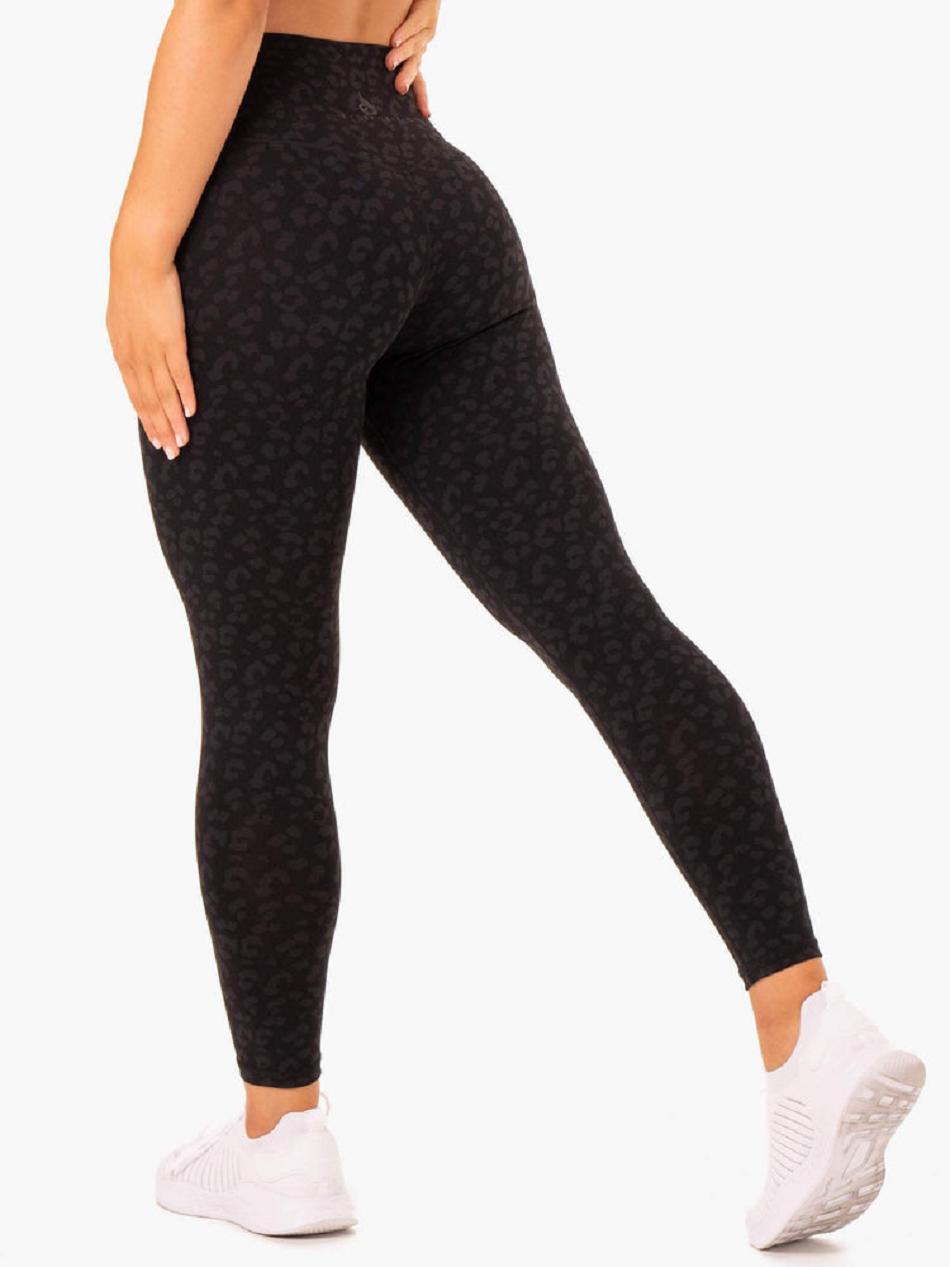 Black / Leopard Women's Ryderwear Hybrid Full Length Leggings | GB3957594