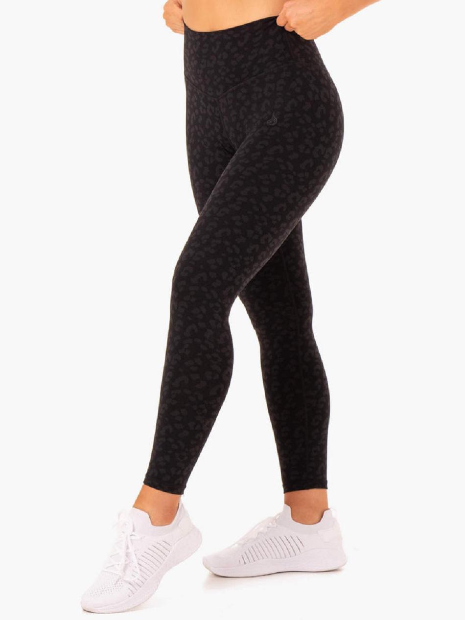 Black / Leopard Women's Ryderwear Hybrid Full Length Leggings | GB3957594