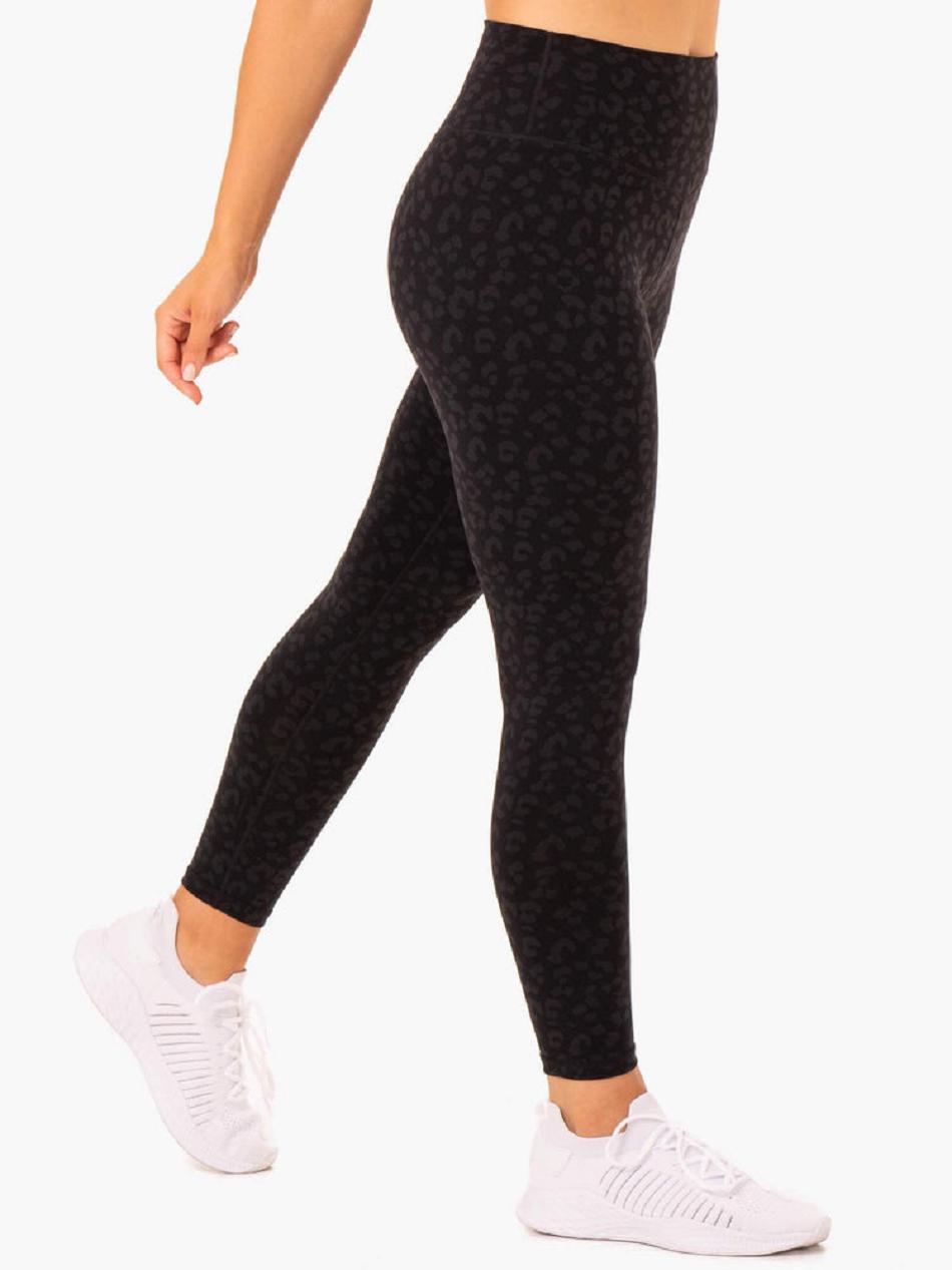 Black / Leopard Women's Ryderwear Hybrid Full Length Leggings | GB3957594