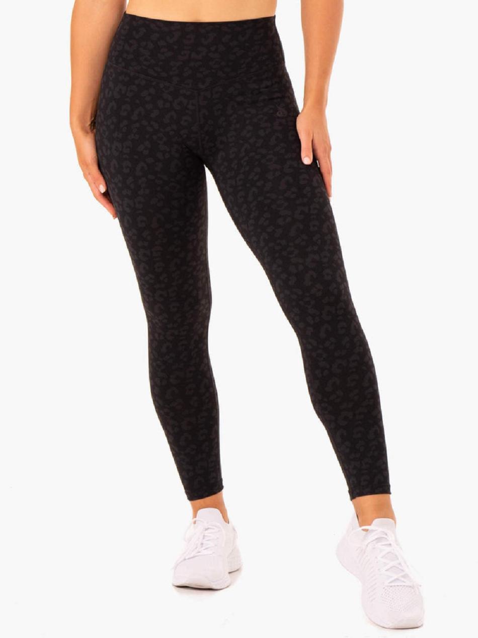 Black / Leopard Women\'s Ryderwear Hybrid Full Length Leggings | GB3957594