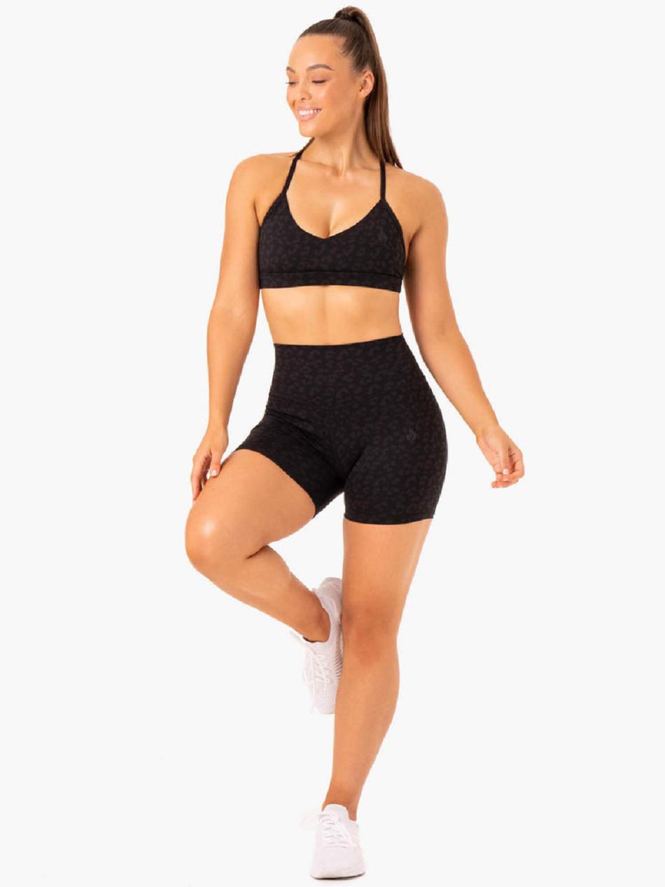 Black / Leopard Women's Ryderwear Hybrid Mid Length Shorts | MT4896950