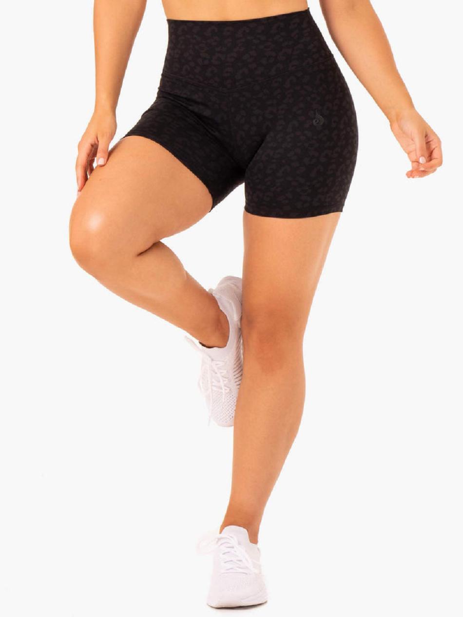 Black / Leopard Women\'s Ryderwear Hybrid Mid Length Shorts | MT4896950