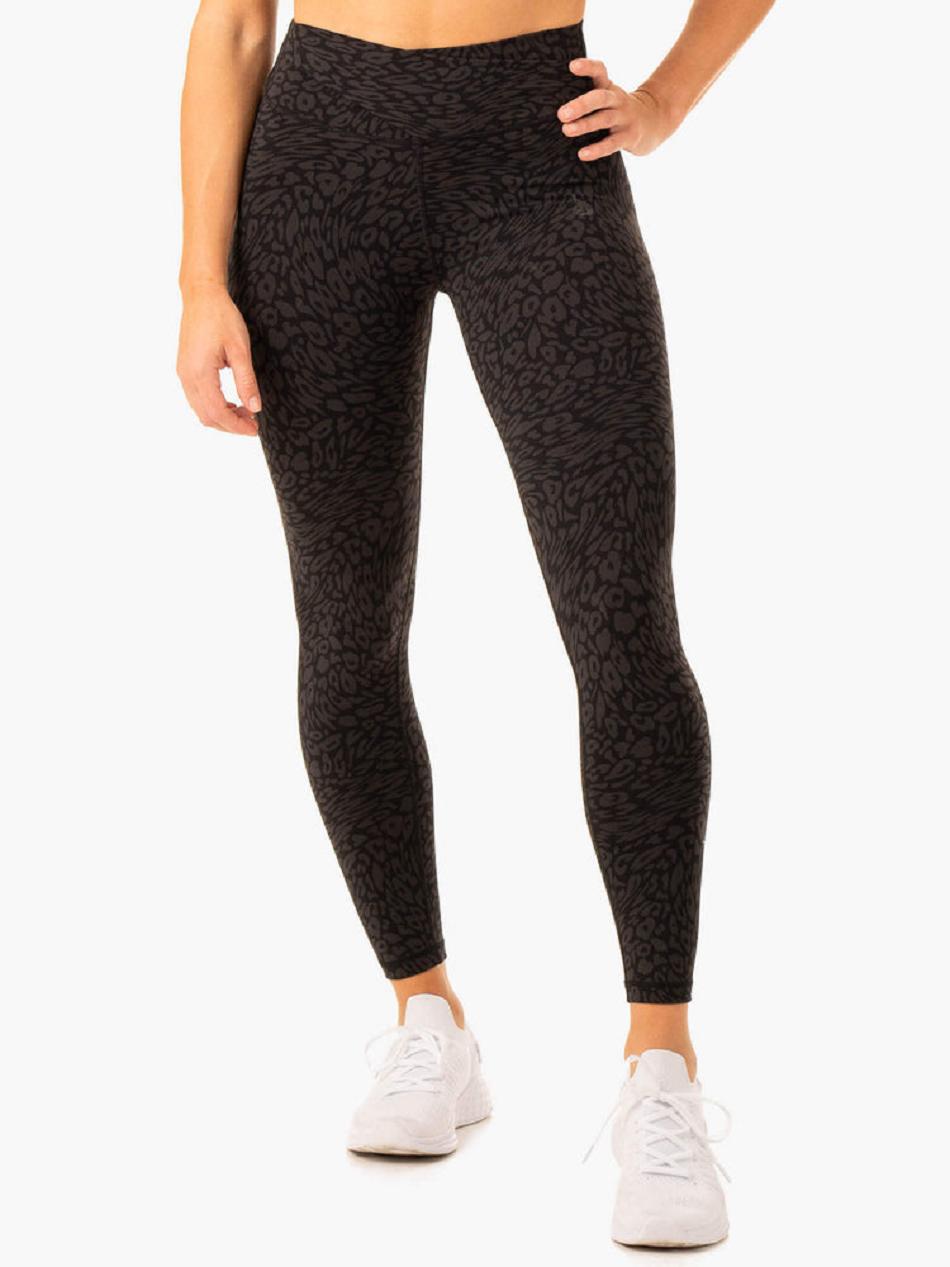 Black / Leopard Women's Ryderwear Rotation High Waisted Scrunch Leggings | FR3776485