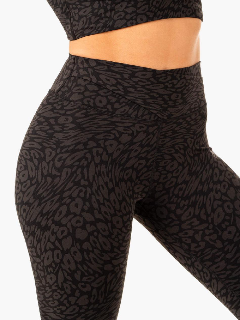 Black / Leopard Women's Ryderwear Rotation High Waisted Scrunch Leggings | FR3776485