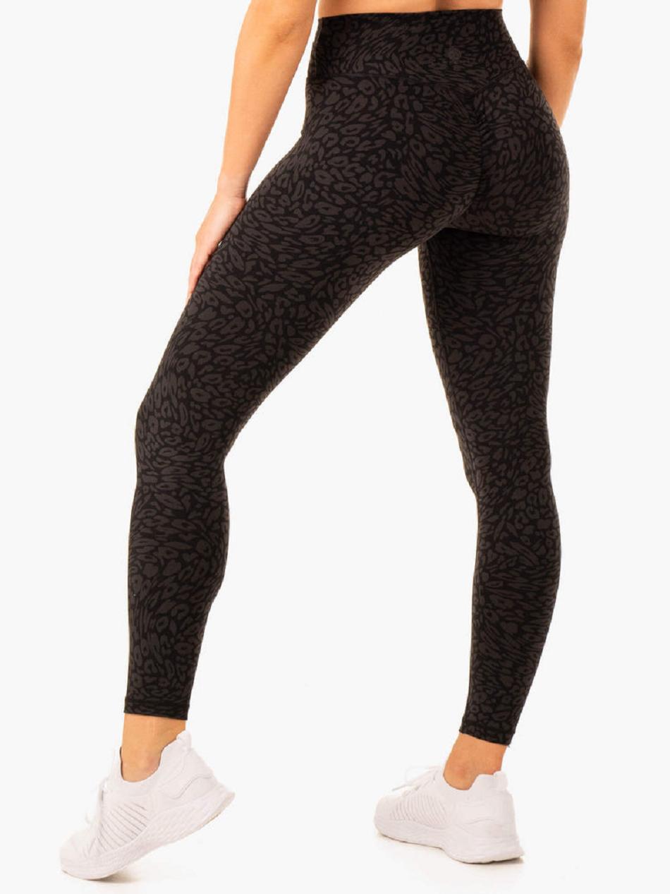 Black / Leopard Women\'s Ryderwear Rotation High Waisted Scrunch Leggings | FR3776485