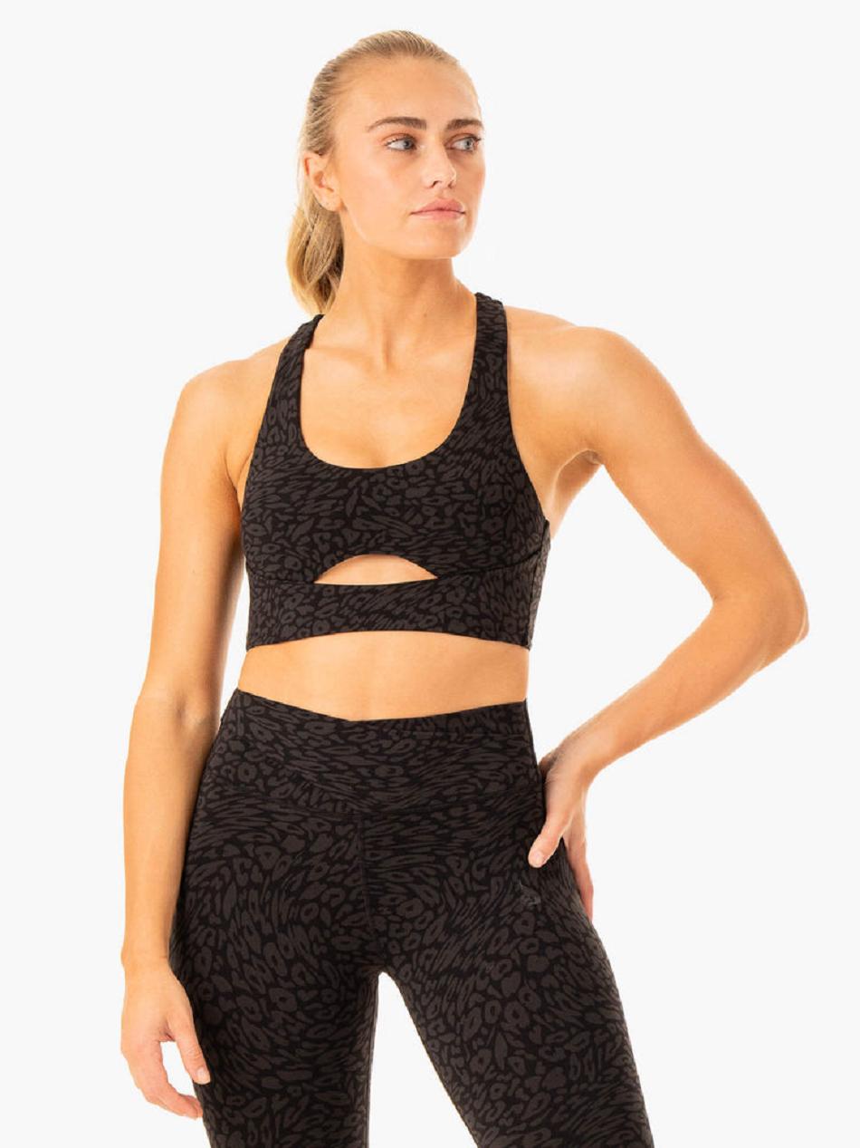 Black / Leopard Women's Ryderwear Rotation Sports Bras | G2T40805