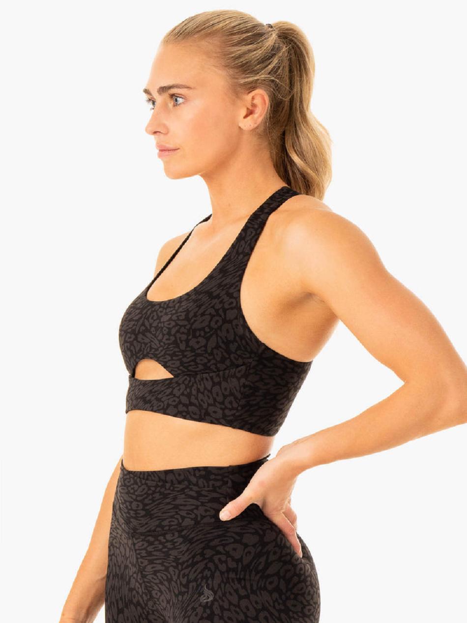 Black / Leopard Women's Ryderwear Rotation Sports Bras | G2T40805